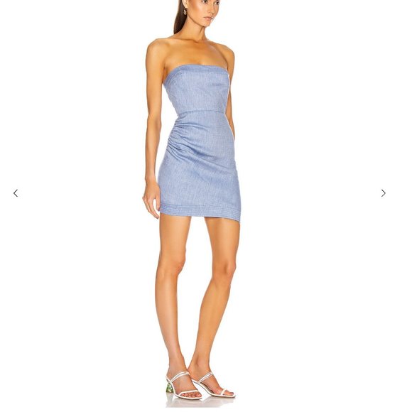 NWT Alexis Tatyana Strapless Fitted Blue Chambray Linen Dress XS Revolve - Picture 1 of 11
